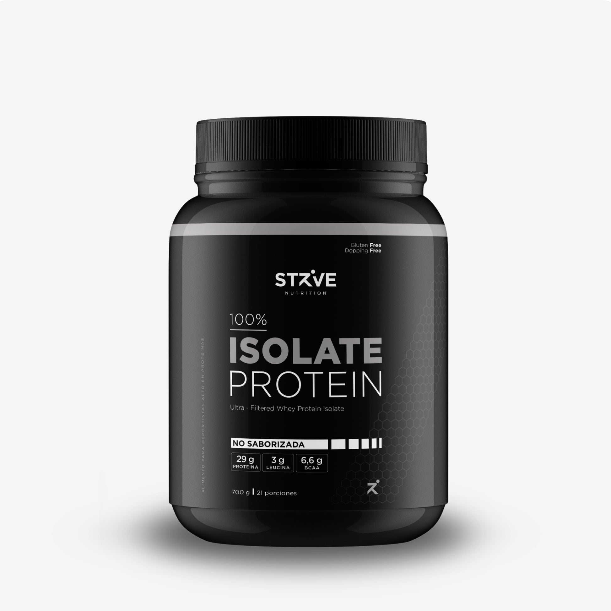 Proteína isolate en polvo con 29g de proteína por porción, baja en grasa y carbohidratos